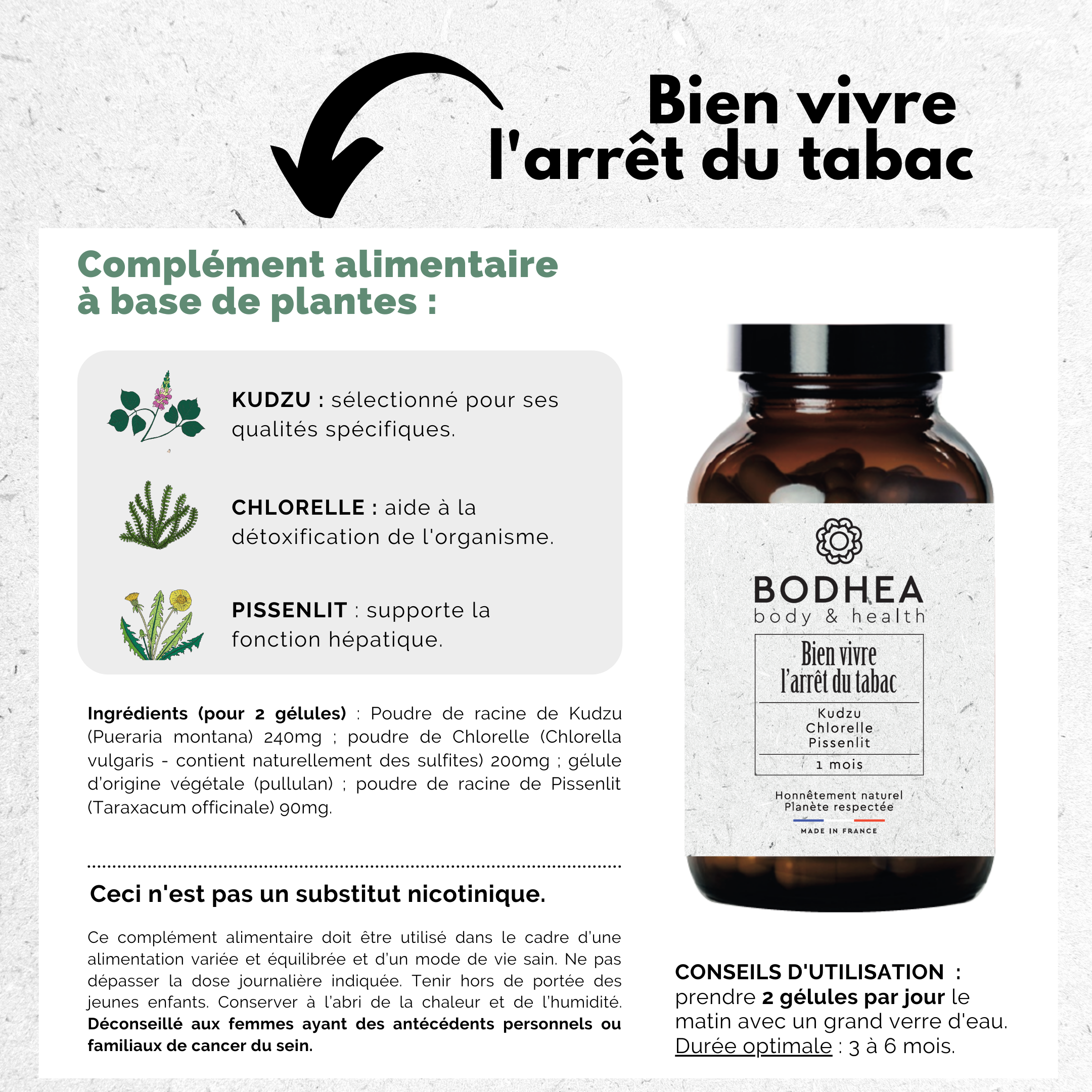 complément alimentaire arrêt tabac (anti-addiction, détoxification, digestion) BODHEA